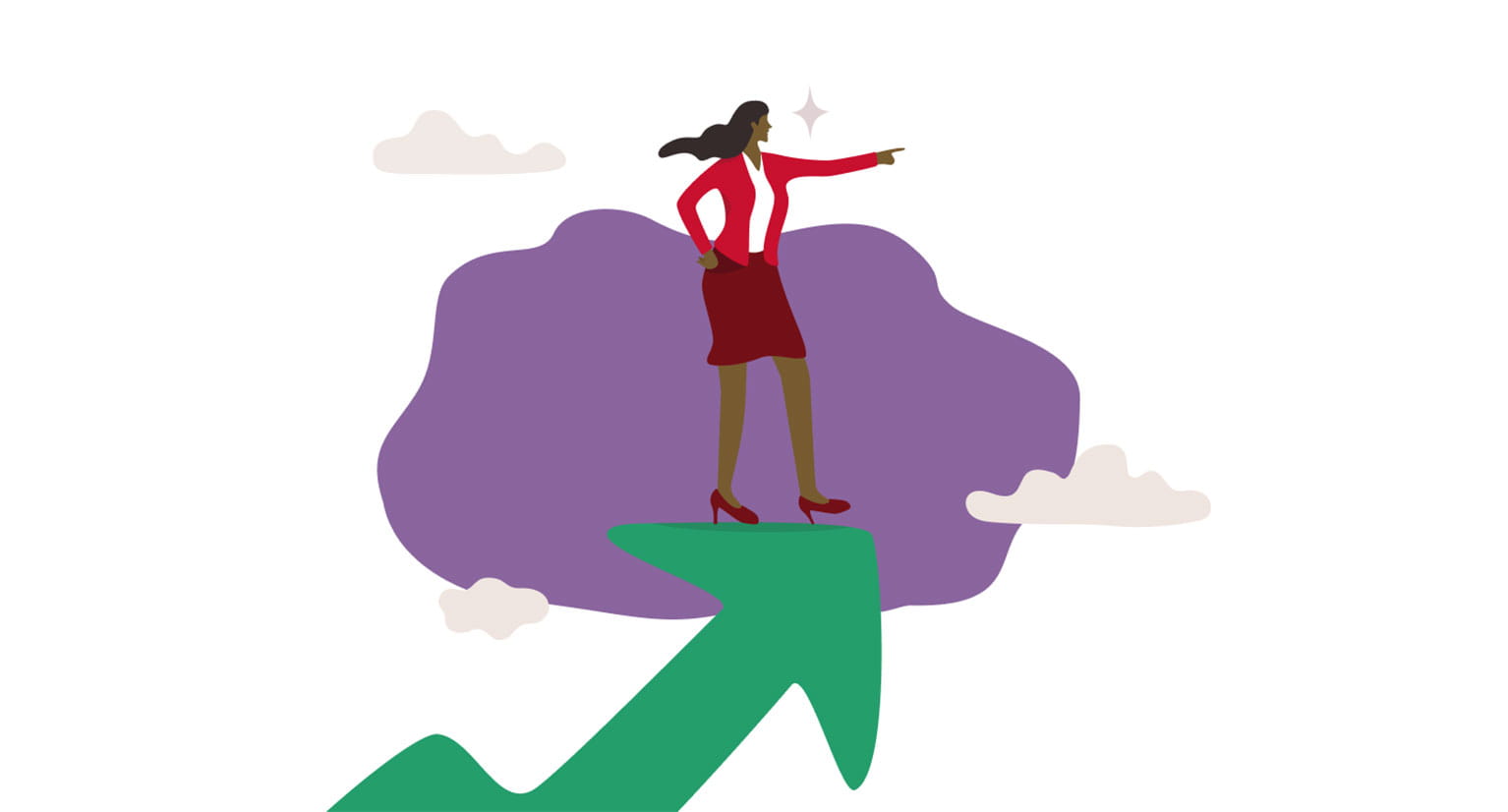 Woman standing on cloud illustration